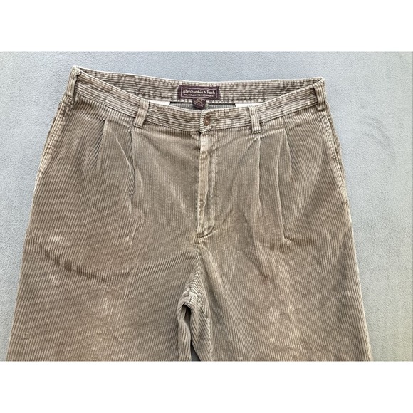 Abercrombie & Fitch Corduroy Pants Brown Causal Size 38x30 Mens Pleated - Picture 2 of 10